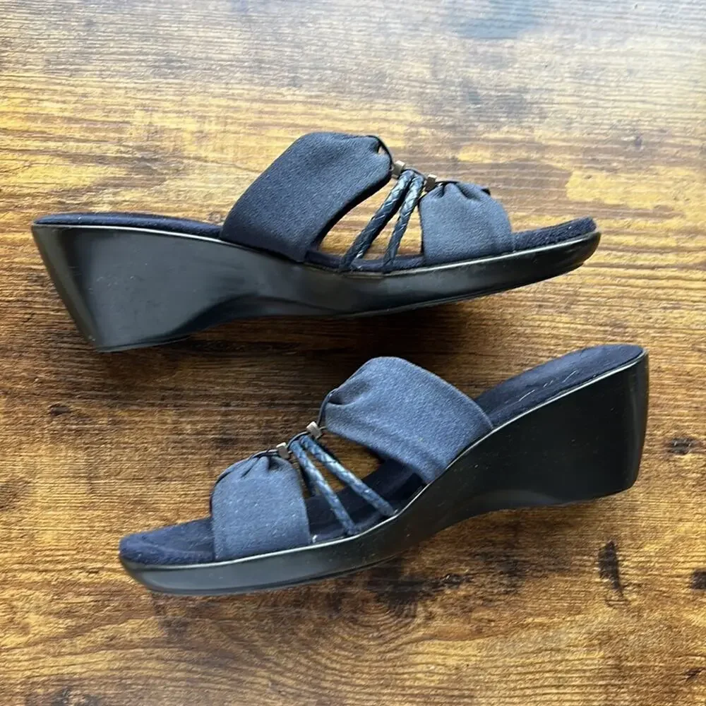 Kim Rogers Annabelle Navy Fabric Strappy Wedge Sandal
